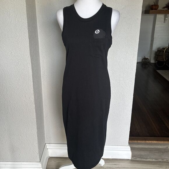 Vintage Y2K Stussy 8 Ball Logo Japan Women’s Black Midi Dress Size Medium - Picture 3 of 12